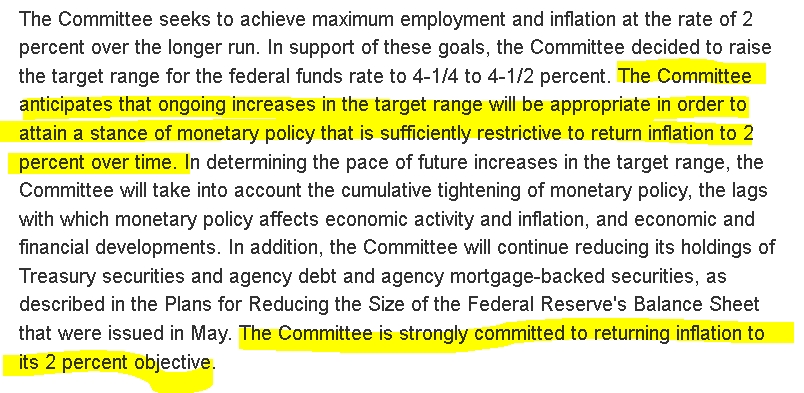 자료=연준 홈페이지, 2022년 12월 FOMC 회의 성명서 일부