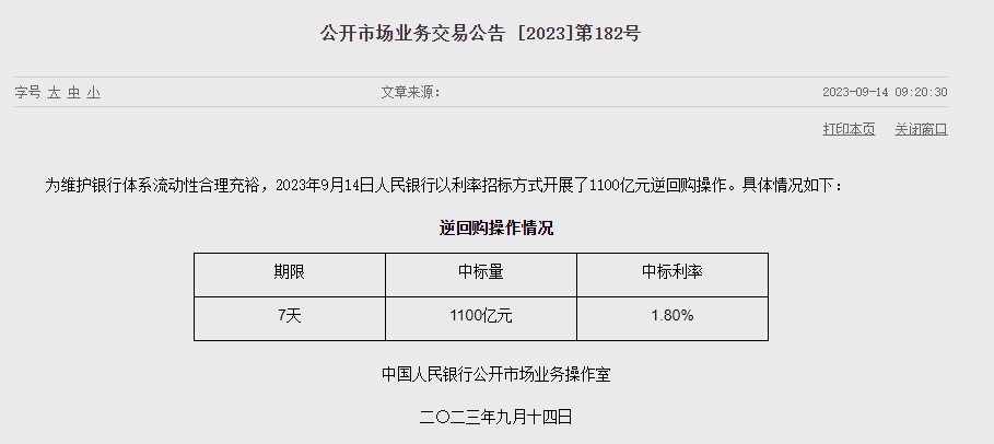 (상보) 中 인민은행 유동성 2200억위안 순회수..이번주 2170억위안 순공급
