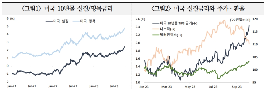 TIPS 금리 9월하순부터 2% 상회...실질금리 상승으로 당분간 달러강세 지속 - 국금센터