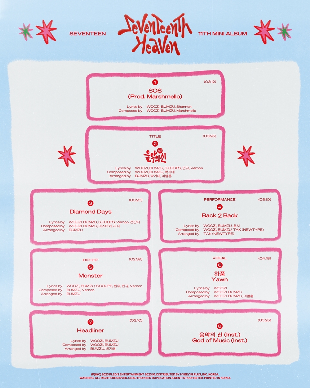 세븐틴, 미니 11집 트랙리스트 공개…타이틀곡은 ‘음악의 신’