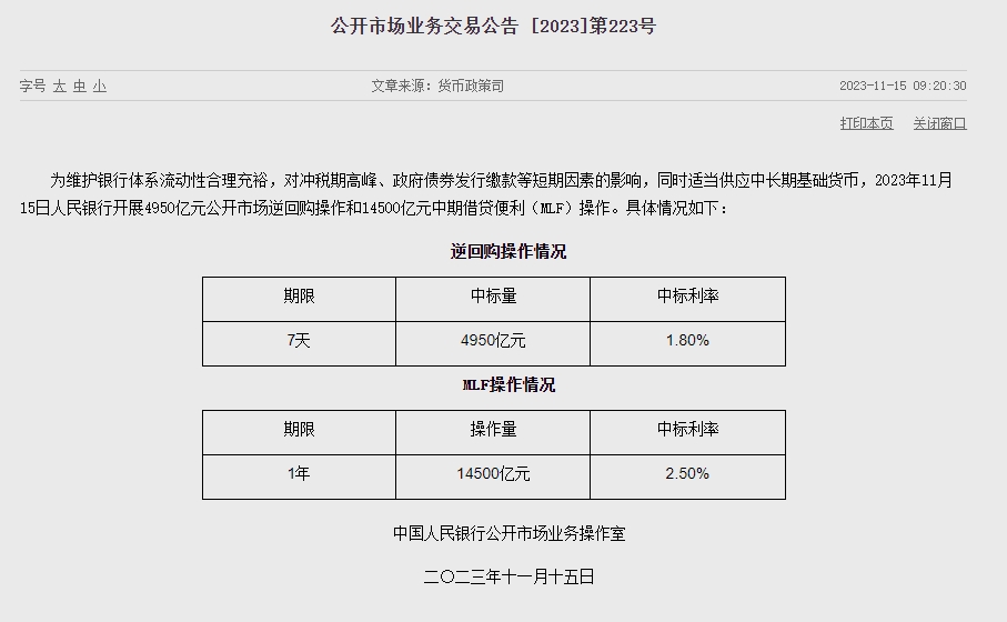 (상보) 중국 인민은행, MLF 금리 2.5% 유지..유동성 6210억위안 순공급