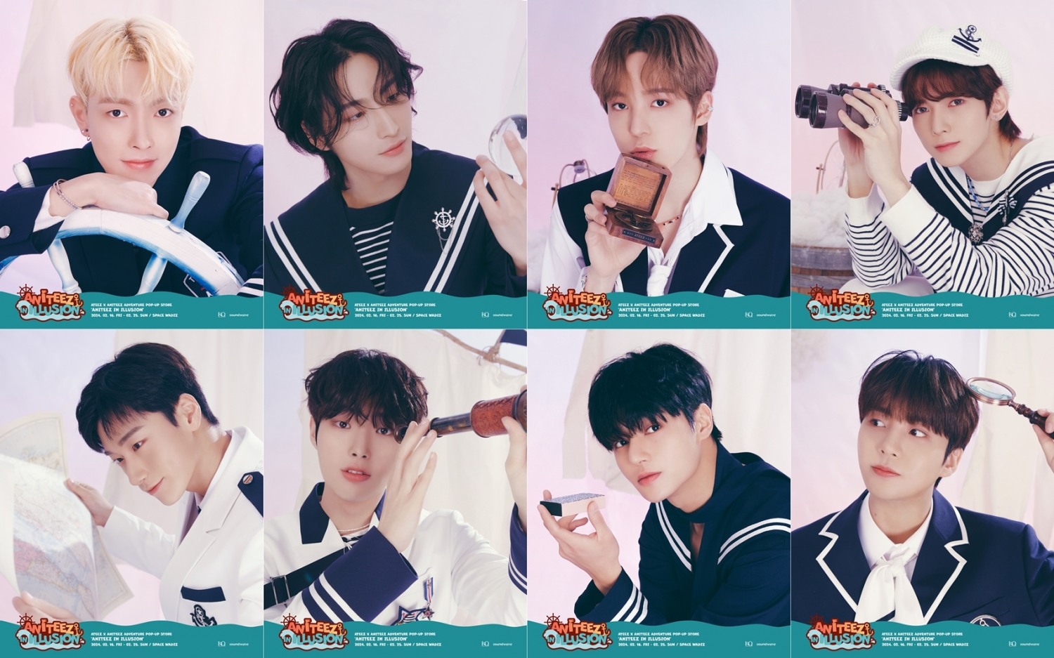 에이티즈, 팝업 스토어 ‘애니티즈 인 일루전’ 콘셉트 이미지 공개…마린룩 착장으로 뽐낸 청량美