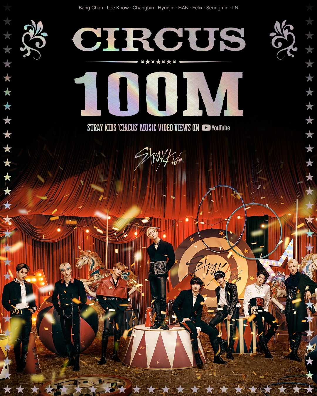 스트레이 키즈, 日 미니 2집 타이틀곡 'CIRCUS' 뮤직비디오 유튜브 1억 뷰 돌파…막강한 현지 인기 실감
