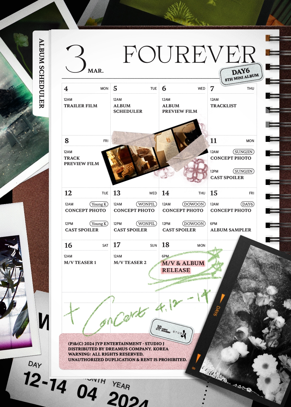 DAY6, 4월 단독 콘서트 개최…신보 'Fourever' 스케줄러 공개
