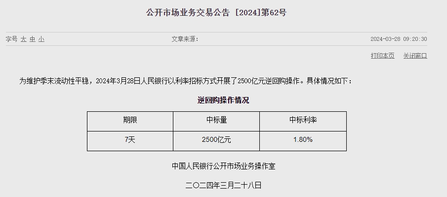 중국 인민은행 유동성 2480억위안 순공급...이번주 6800억위안 순공급