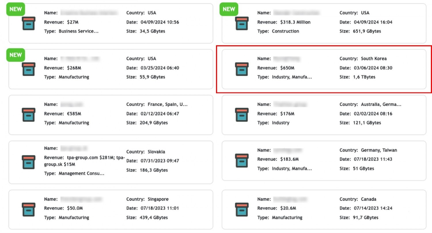 (그림 설명 : 현재 다크웹에서 거래 중인 국내 자동차 부품 기업 정보)