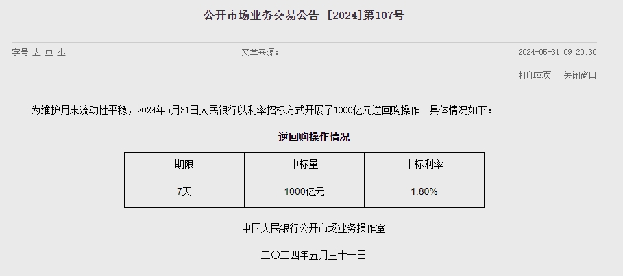 중국 인민은행 유동성 980억위안 순공급..이번주 유동성 6040억위안 순공급