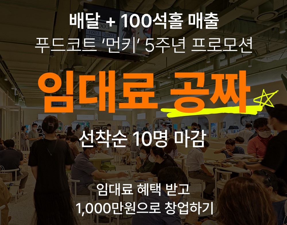 먼키, 5주년 기념 프로모션 '1년 임대료 0원' 혜택. 외식산업 상생 프로젝트 시동