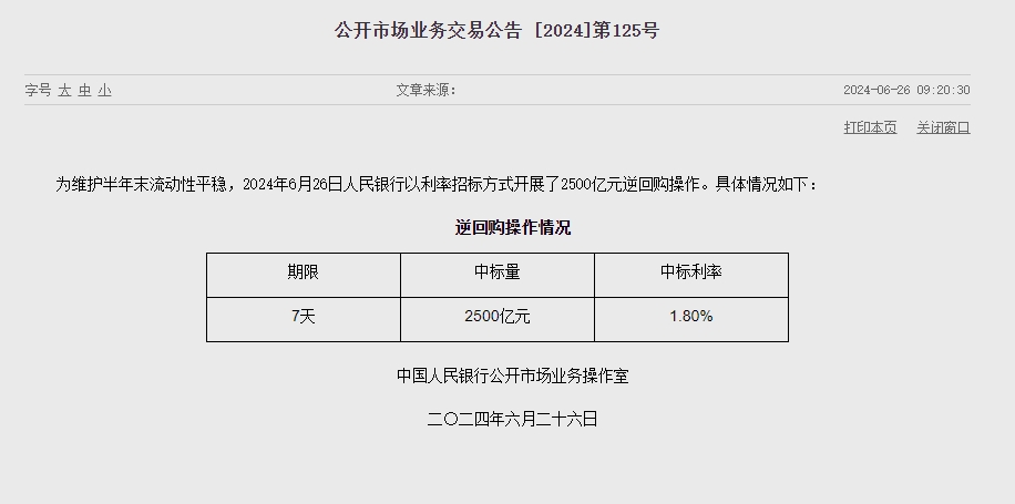 중국 인민은행 유동성 280억위안 순회수...이번주 유동성 2320억위안 순공급