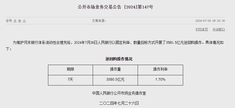 중국 인민은행 유동성 2990.5억위안 순공급...이번주 17.5억위안 순공급