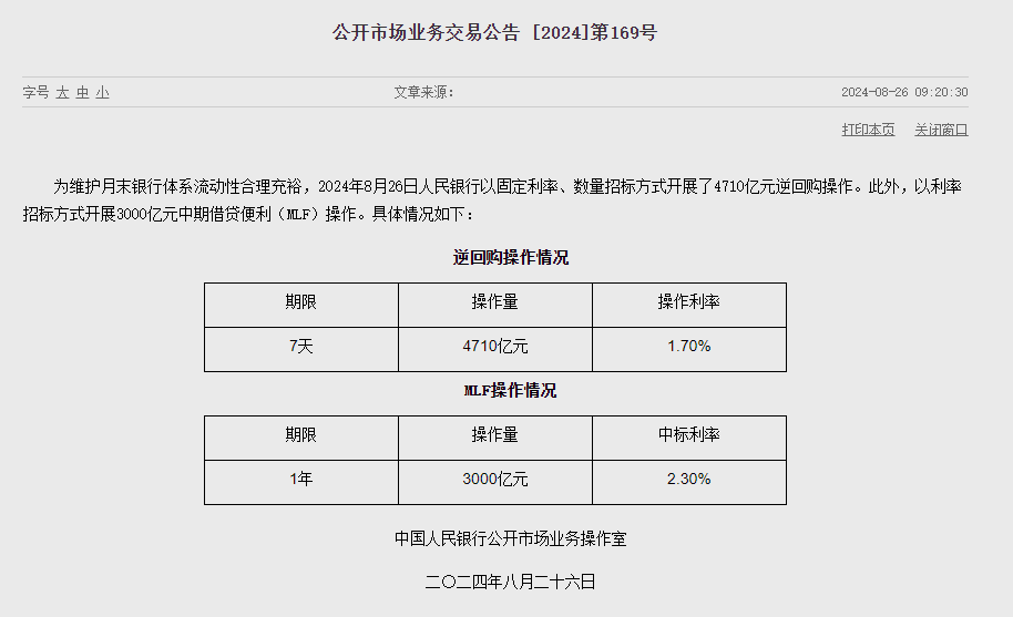(상보) 중국 인민은행, 1년물 MLF 금리 2.3%로 동결...유동성 3179억위안 순공급
