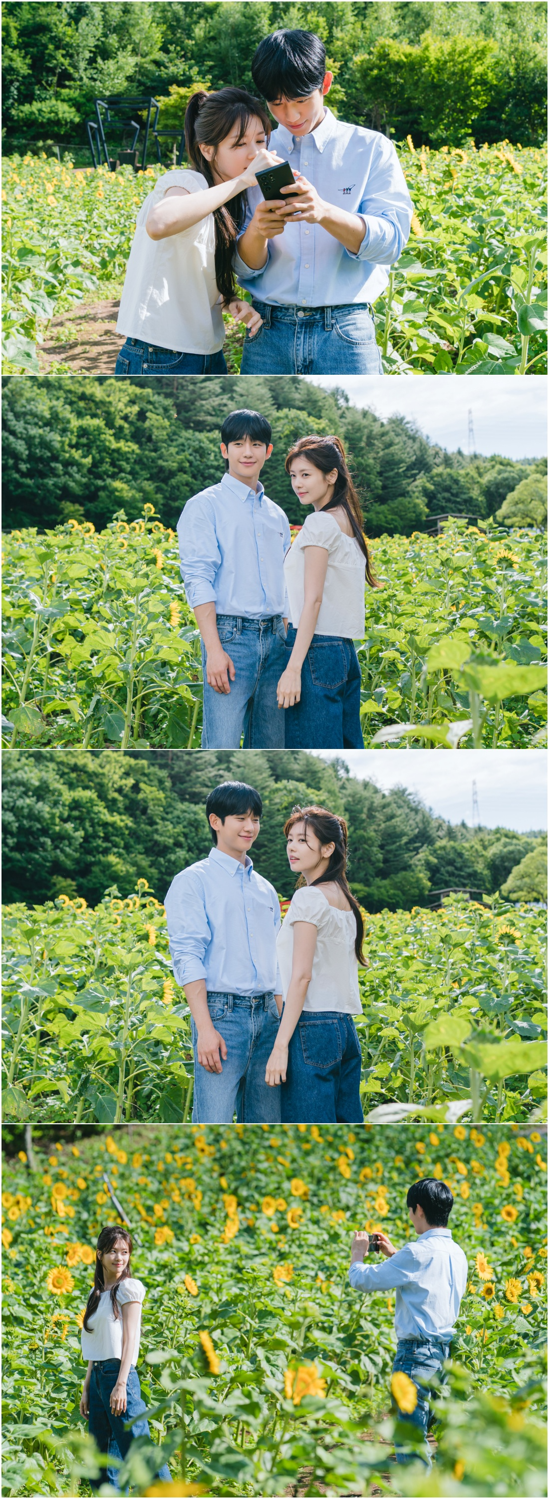 ‘엄마친구아들’ 정해인X정소민 친구에서 연인으로…쌍방 진심 확인한 해바라기 꽃밭 키스신 비하인드 컷 공개