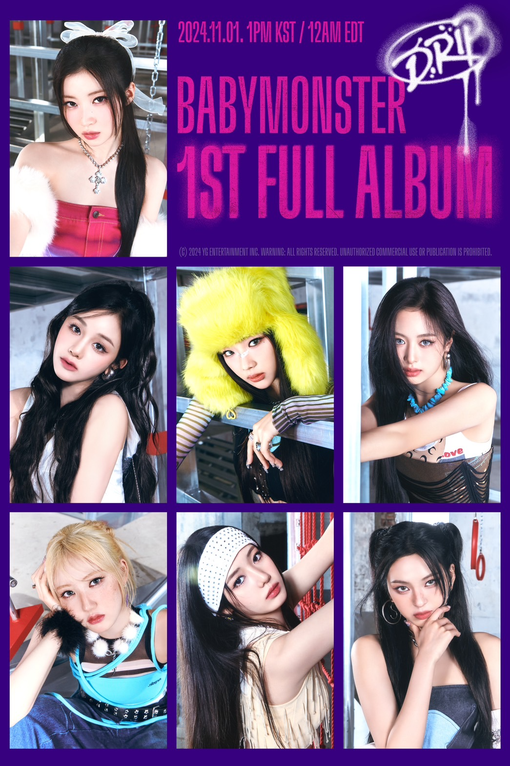 베이비몬스터, 첫 정규 앨범 ‘DRIP’ 비주얼 최초 공개…비비드한 색감 속 힙한 아우라 발산