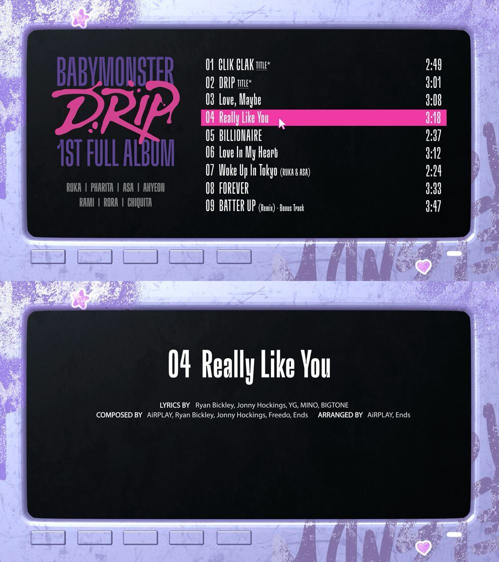 베이비몬스터, 정규 1집 네 번째 트랙 'Really Like You' 일부 공개…90년대 힙합 R&B로 색다른 시도