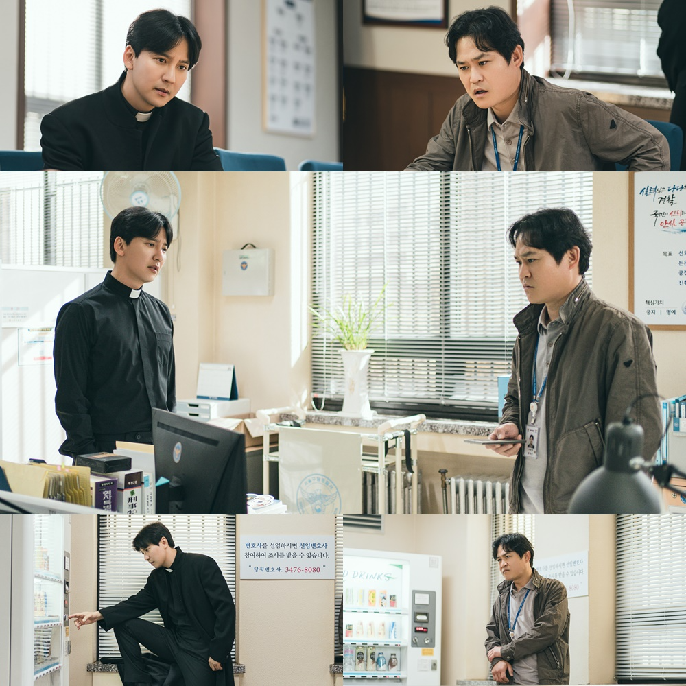 ‘열혈사제2’ 격분한 김남길 VS 황당한 김성균, 불안감 엄습 경찰서 투 샷 공개