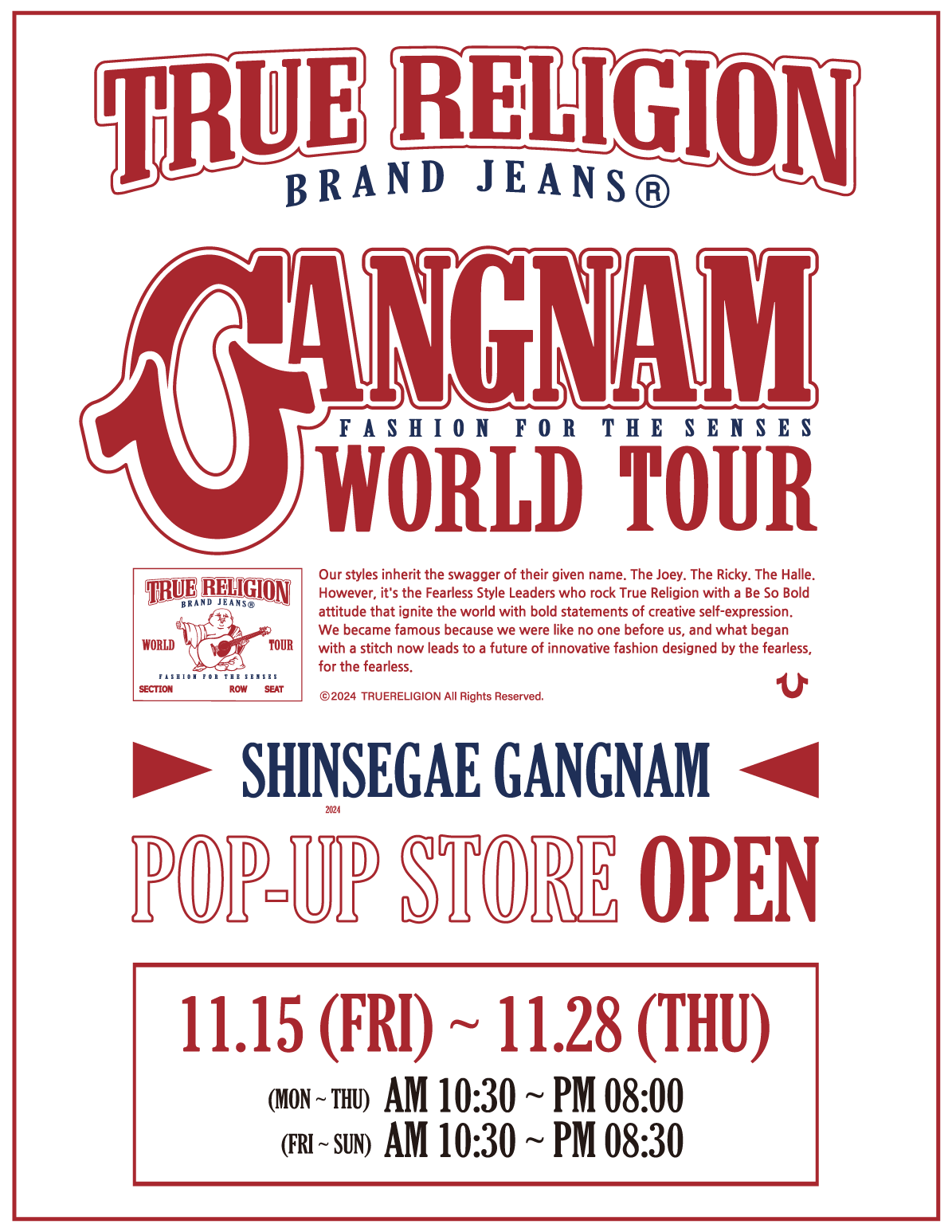 프리미엄 데님 브랜드 트루릴리젼(TRUE RELIGION), 신세계 강남 팝업스토어 진행