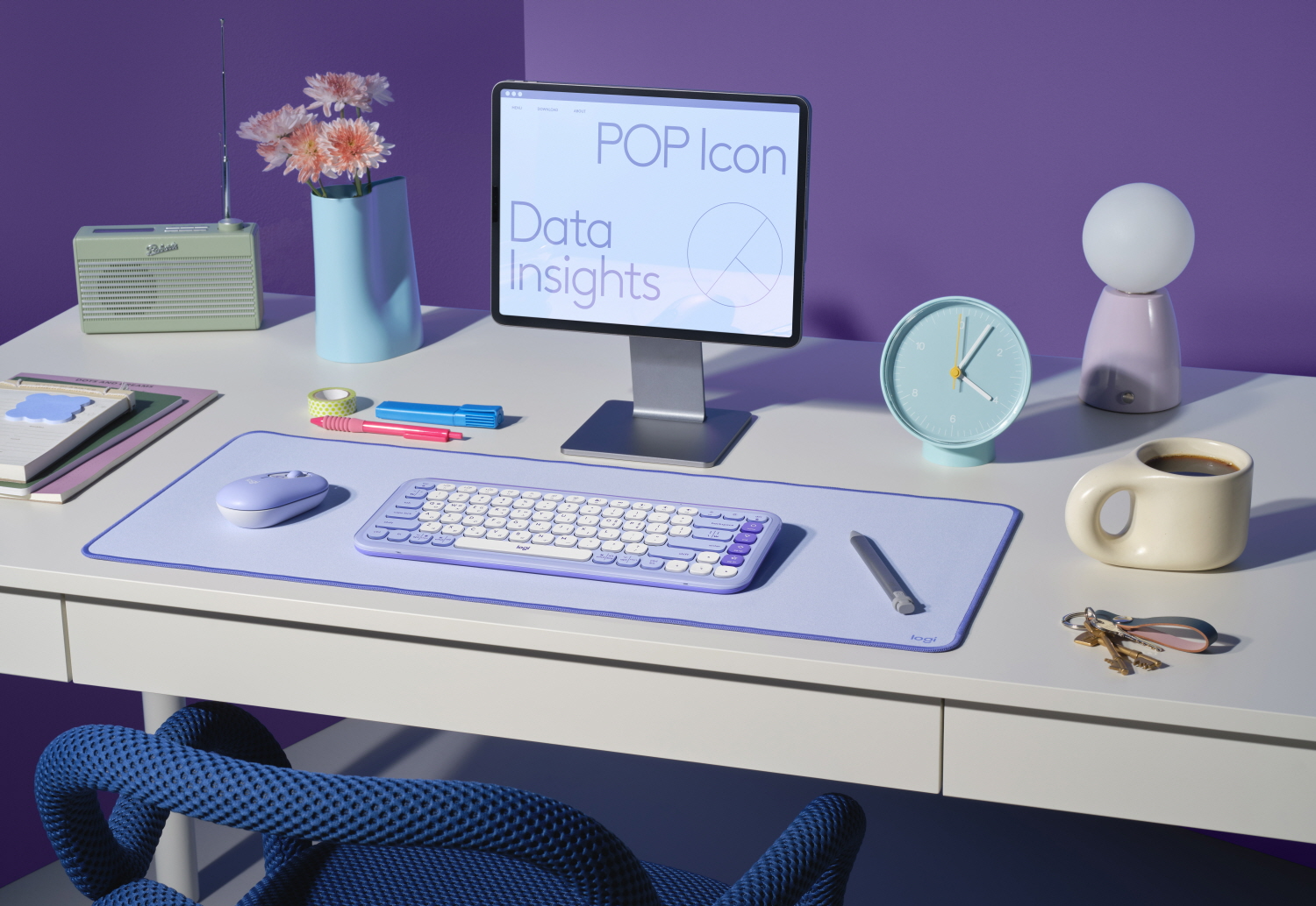 ▲ 로지텍의 커스터마이징 가능한 무선 블루투스 키보드 ‘POP Icon Keys’ 및 무소음 마우스 ‘POP Mouse’