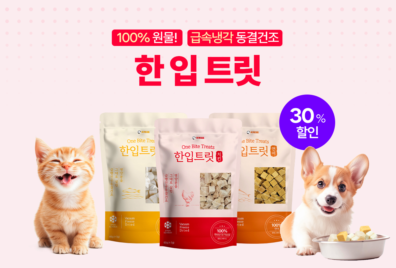 국개대표, 급속냉각 진공동결건조 간식 ‘한 입 트릿’ 3종 출시