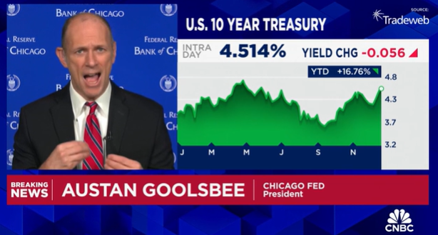 (상보) 연준 굴스비 “PCE물가 매우 고무적...내년 금리 내릴 수도”