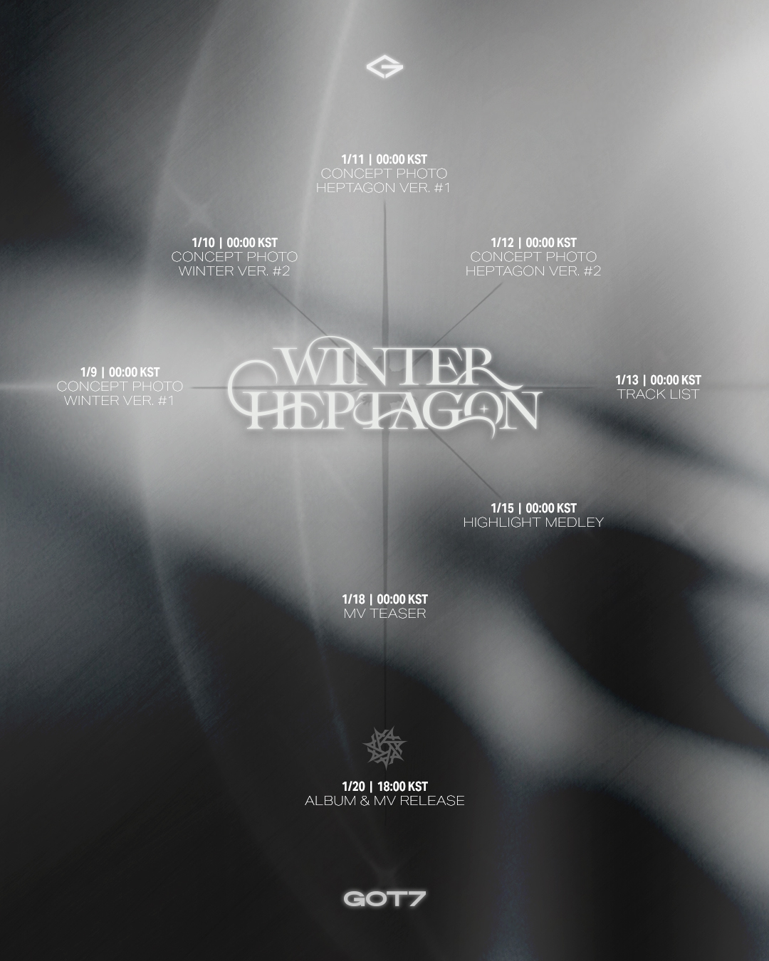 갓세븐(GOT7), 미니 앨범 'WINTER HEPTAGON' 스케줄러 공개…컴백 카운트다운 시작
