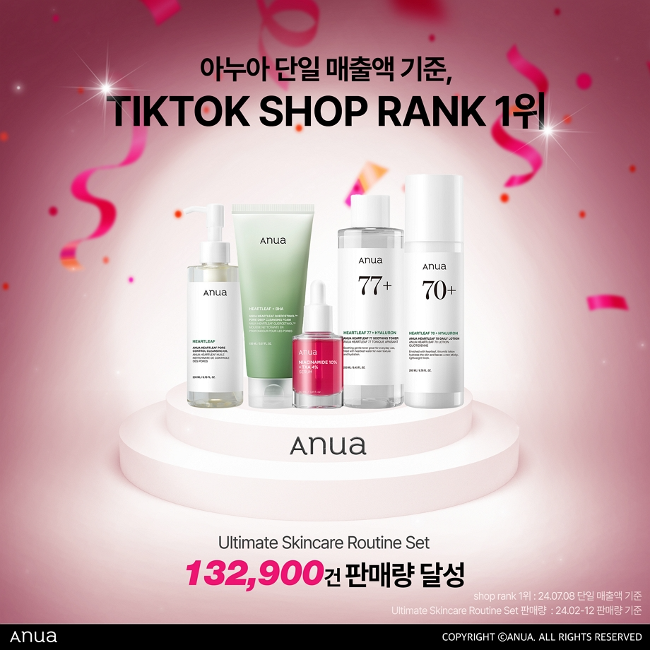 아누아, 틱톡 누적 조회수 24억 뷰 돌파…”K뷰티 대세 입증”
