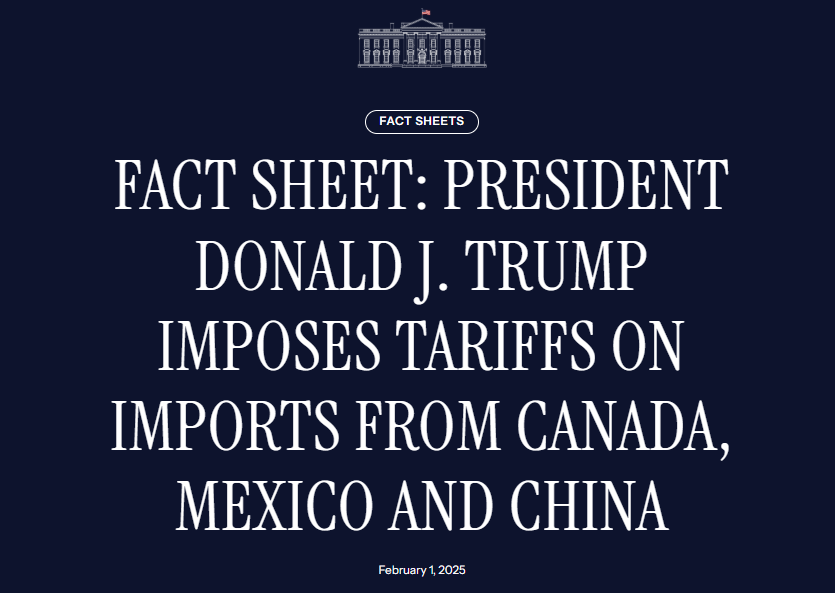 (상보) 백악관 "멕시코·캐나다산 제품에 25% 관세..중국산 제품 10% 관세"