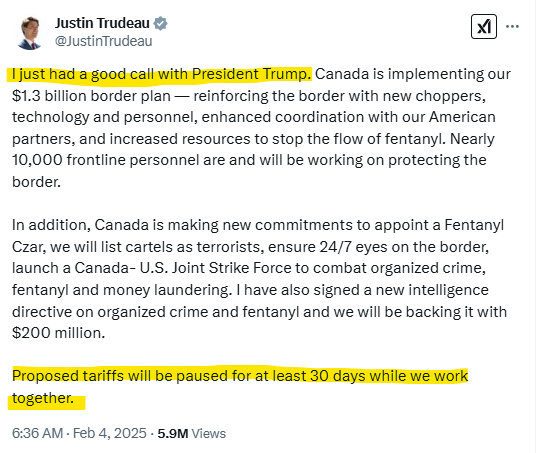 (상보) 캐나다 총리 “트럼프 대통령과 좋은 대화...관세 최소 30일 유예”