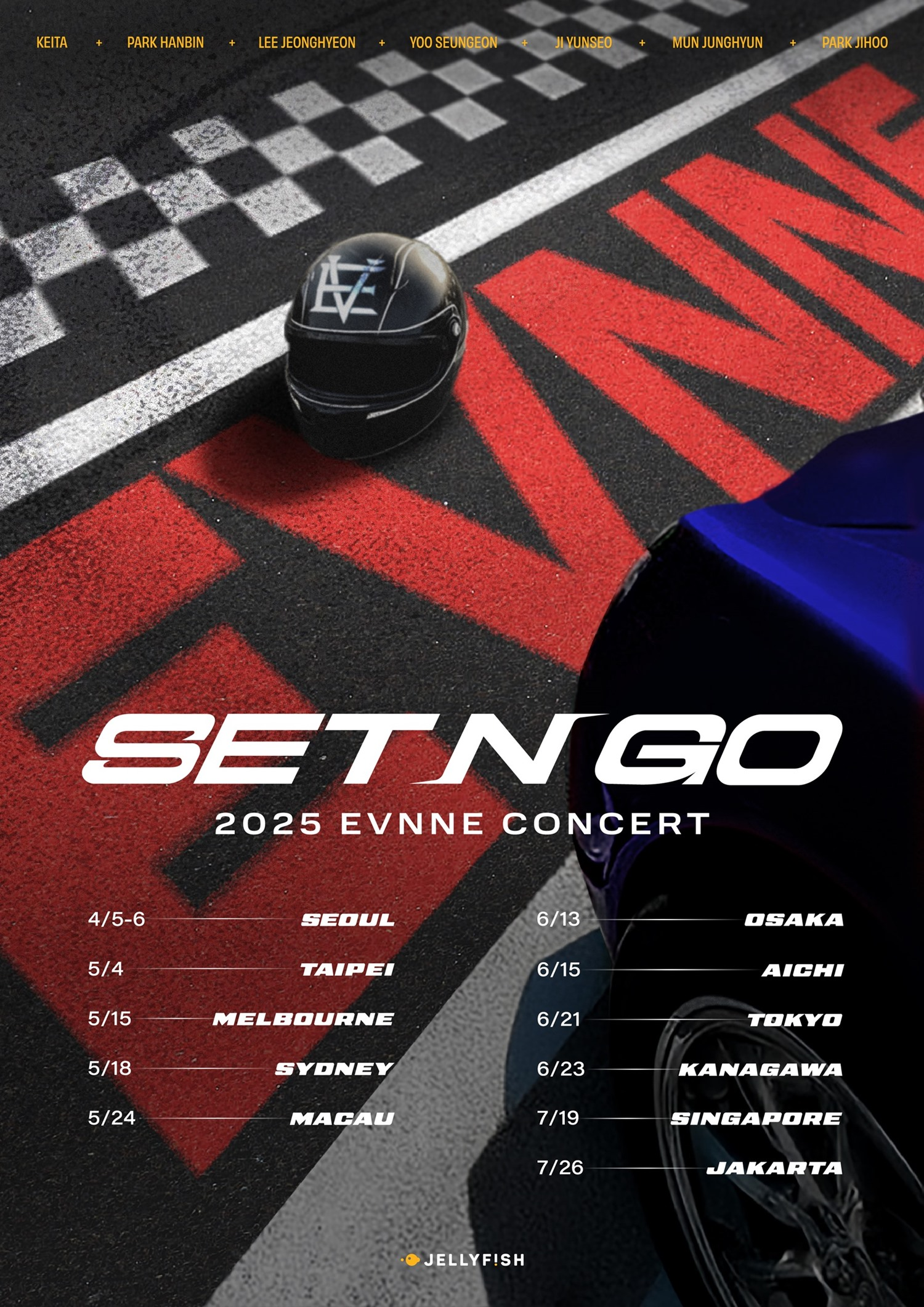 이븐(EVNNE), 11개 도시 콘서트 투어 확정…포스터 속 레이서 대변신