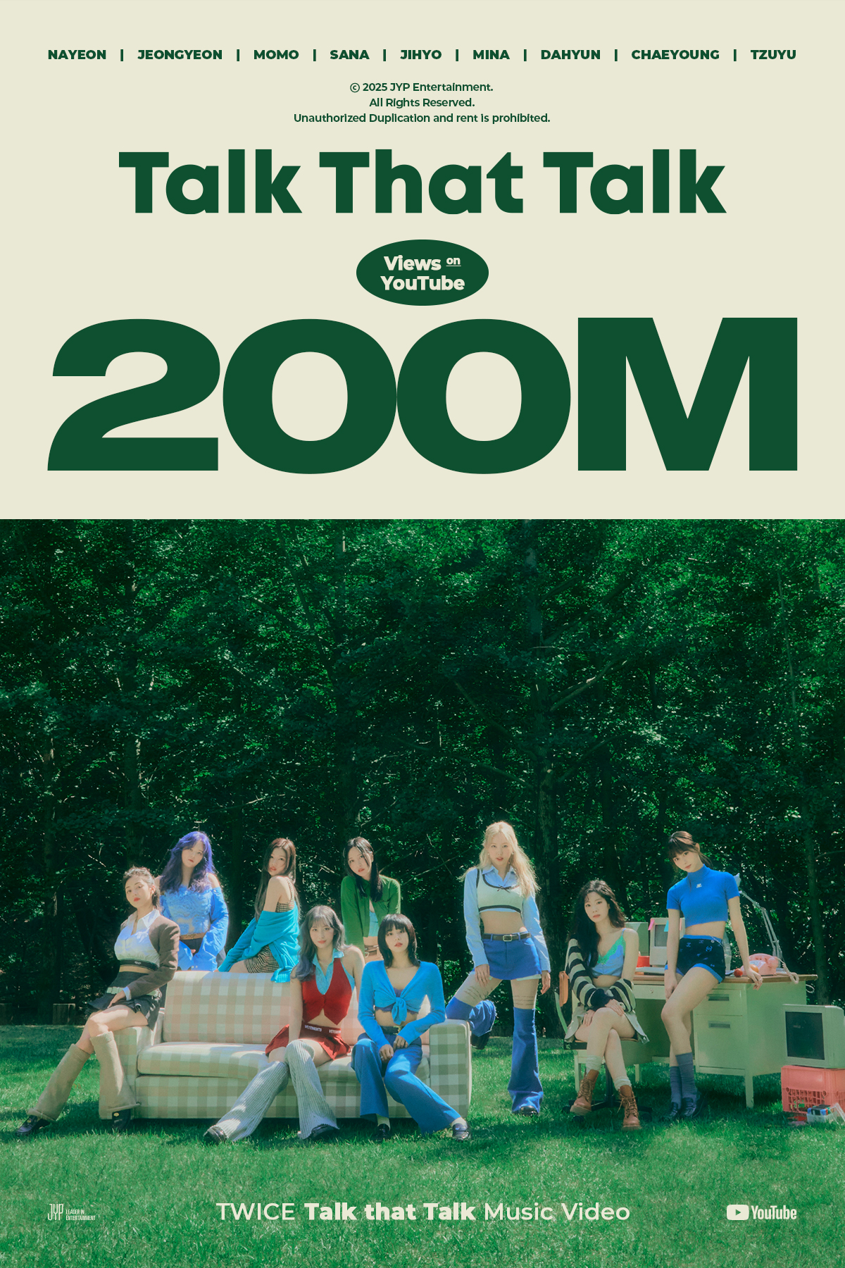 트와이스, ‘톡댓톡’ 뮤직비디오 유튜브 조회 수 2억 건 돌파…팀 통산 17번째 2억 뷰 기록