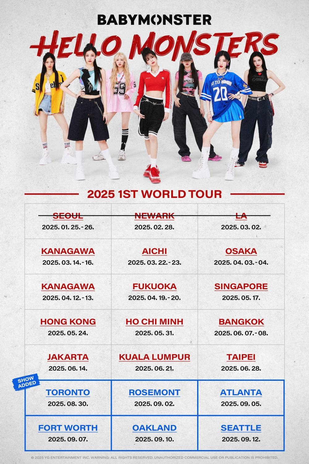 베이비몬스터, 북미 투어 규모 확장…데뷔 첫 월드투어로 총 20개 도시서 29회 팬들과 만남