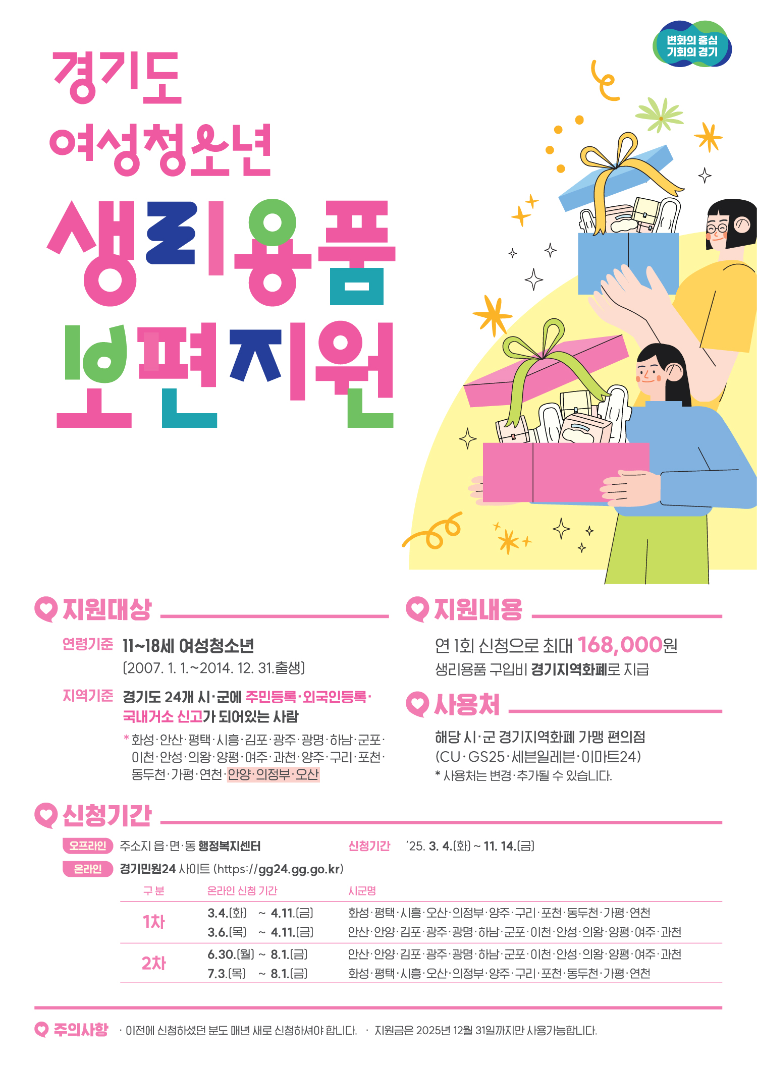 여성청소년 생리용품 보편지원 포스터