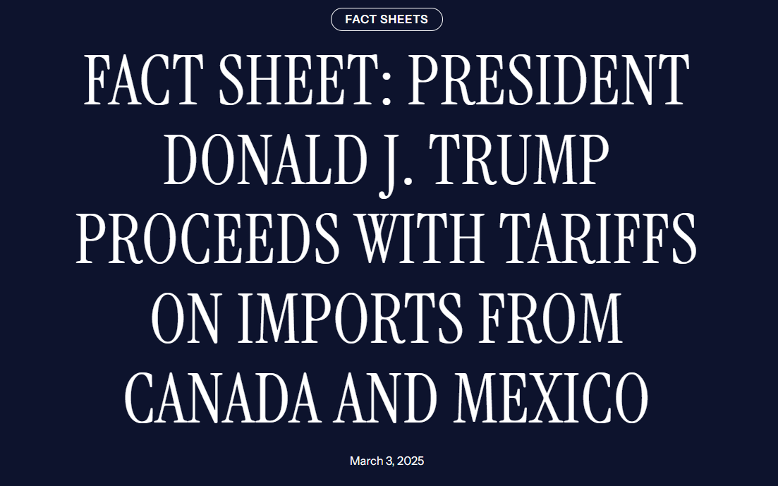 자료: 멕시코, 캐나다 수입품에 대한 관세 부과를 알리는 백악관