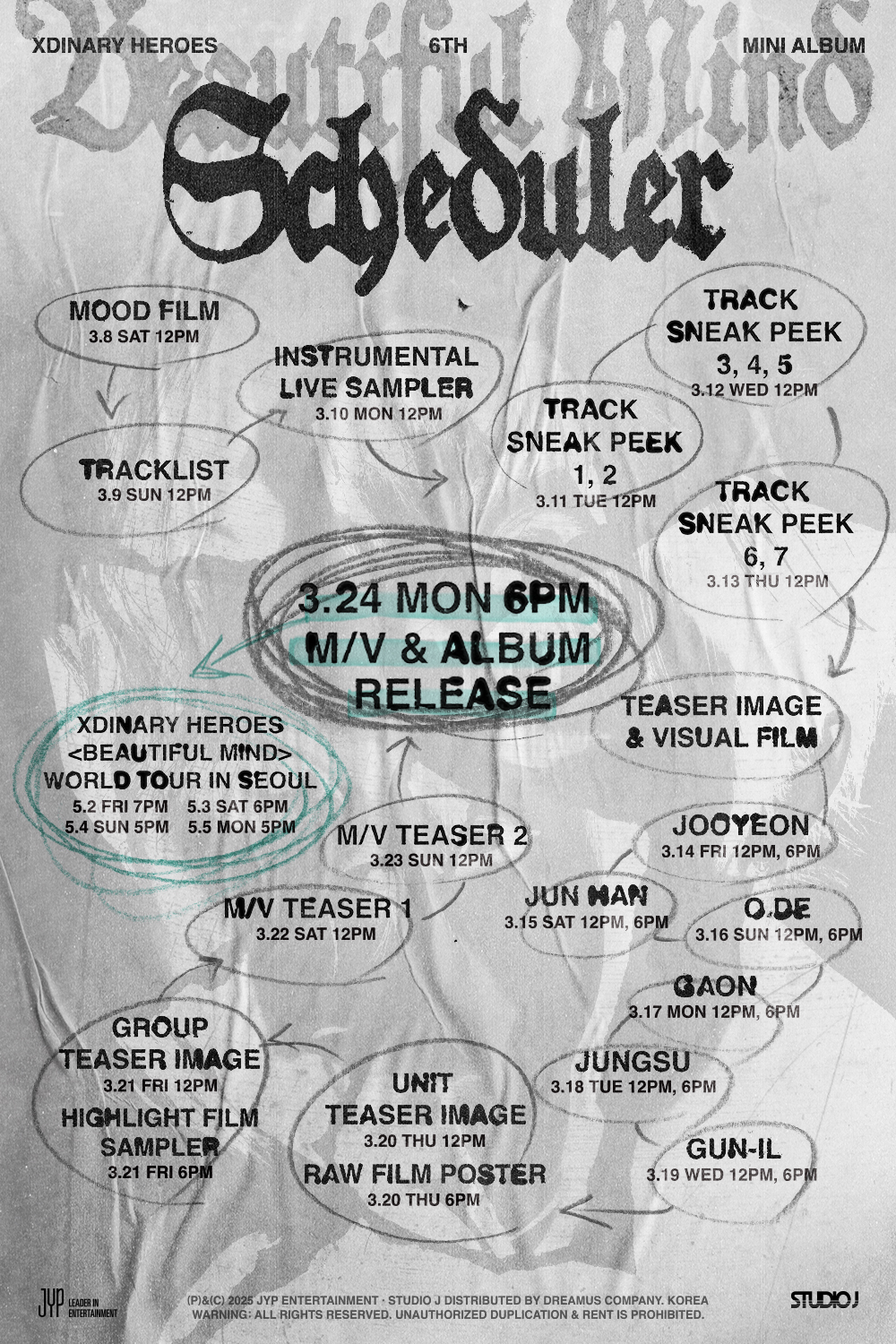 엑스디너리 히어로즈, 새 미니 앨범 'Beautiful Mind' 스케줄러 공개…풍성한 콘텐츠 예고