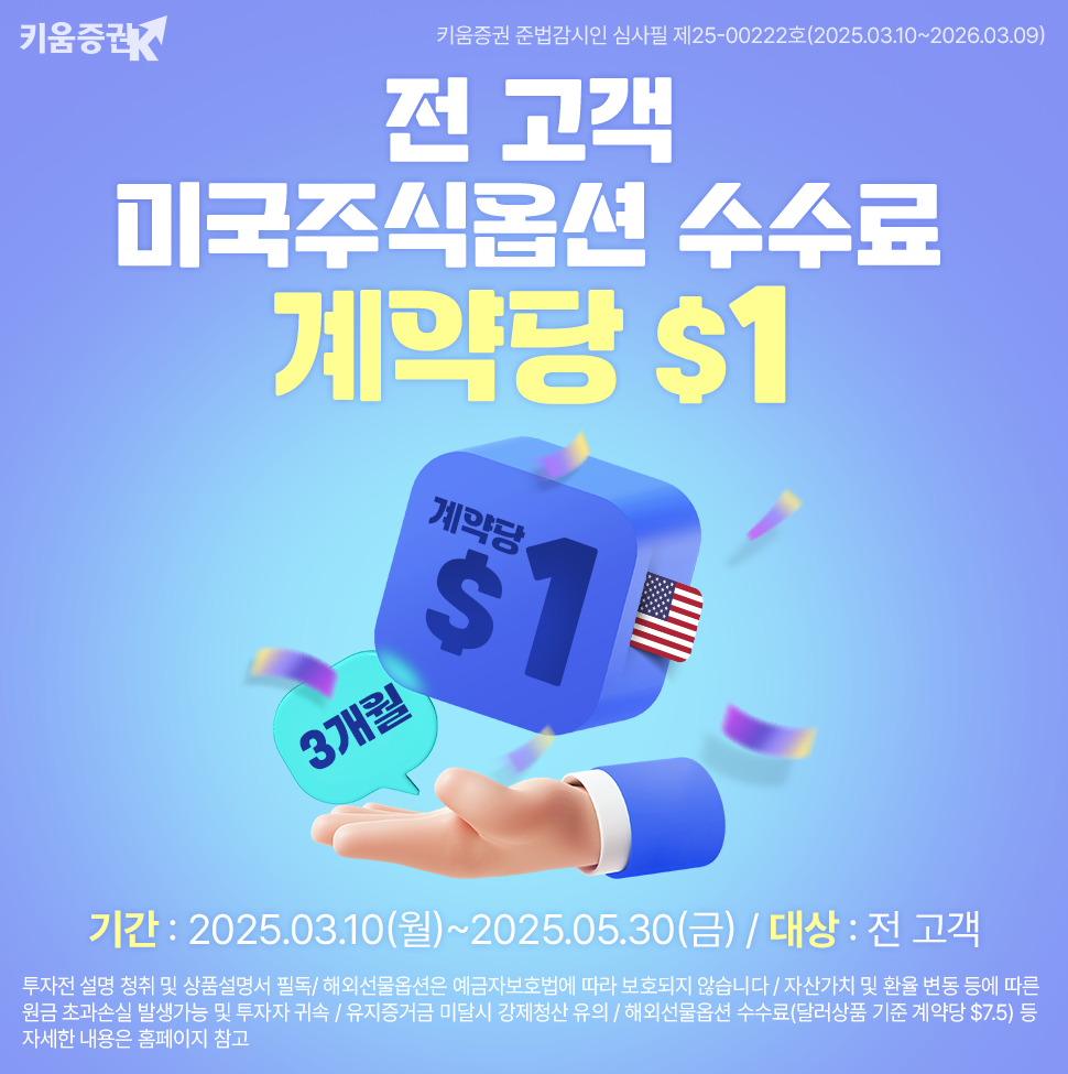 키움증권, 미국주식옵션 수수료 계약당 1달러 이벤트