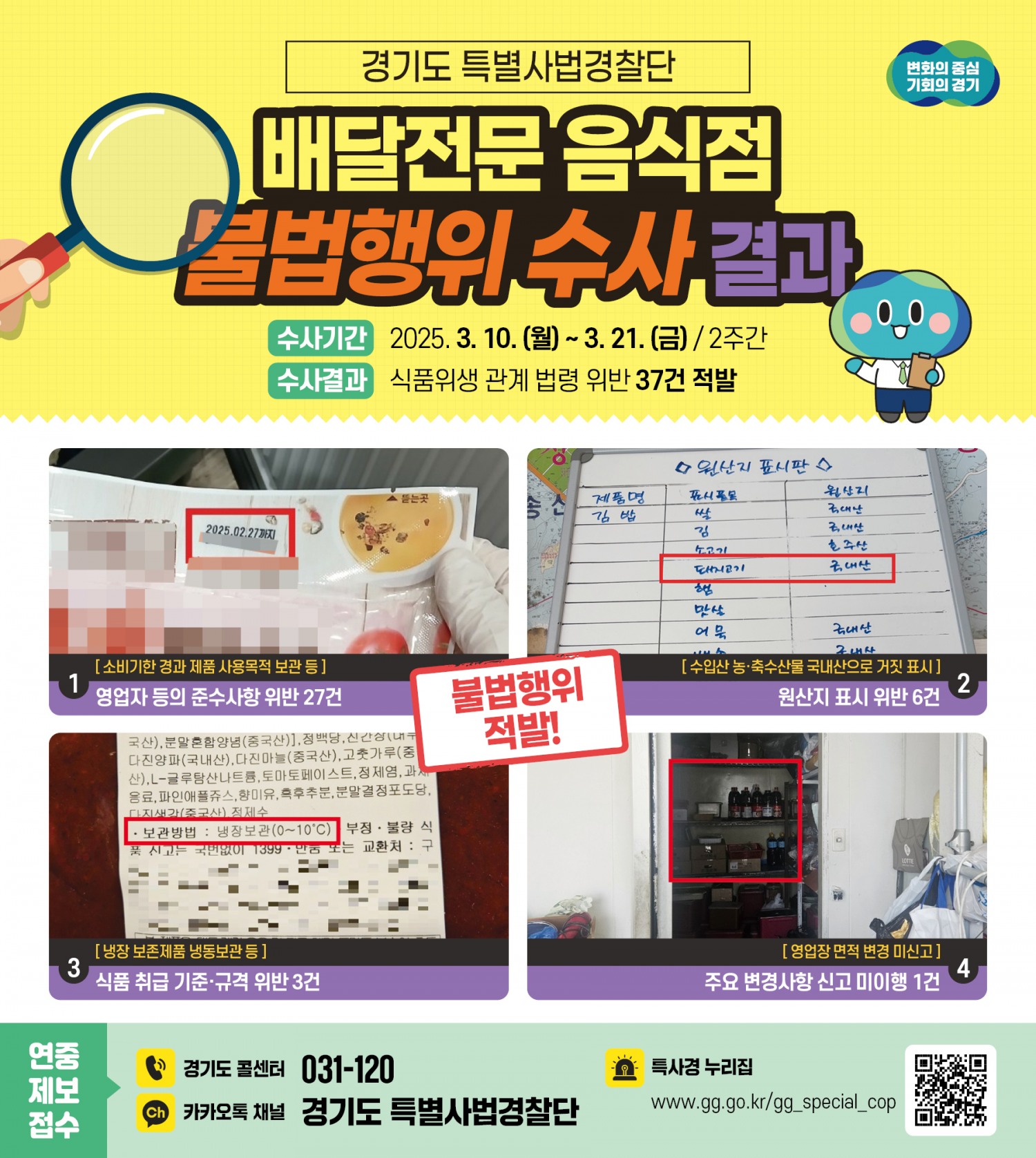 '위생불량' 배달전문 음식점· · ·경기도 특사경 37건 적발