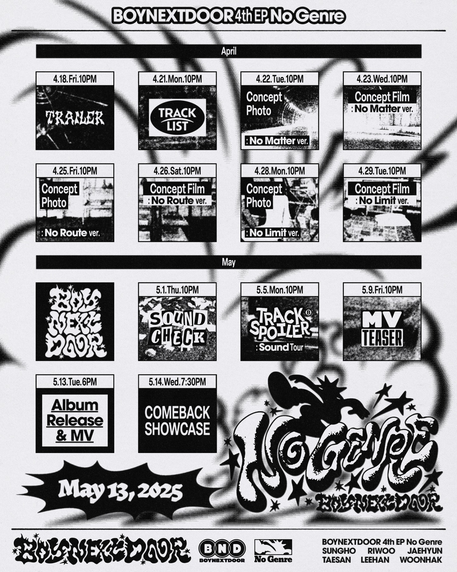 보이넥스트도어, 신보 ‘No Gerne’ 스케줄러 공개…풍성한 컴백 콘텐츠 예고