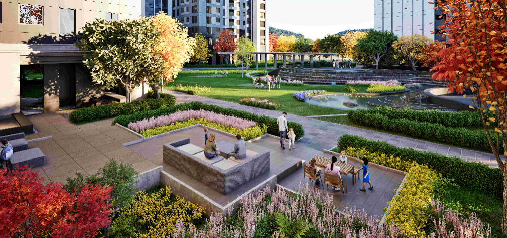 북한산의 사계를 담아낸 필로티 가든과 조경 시설