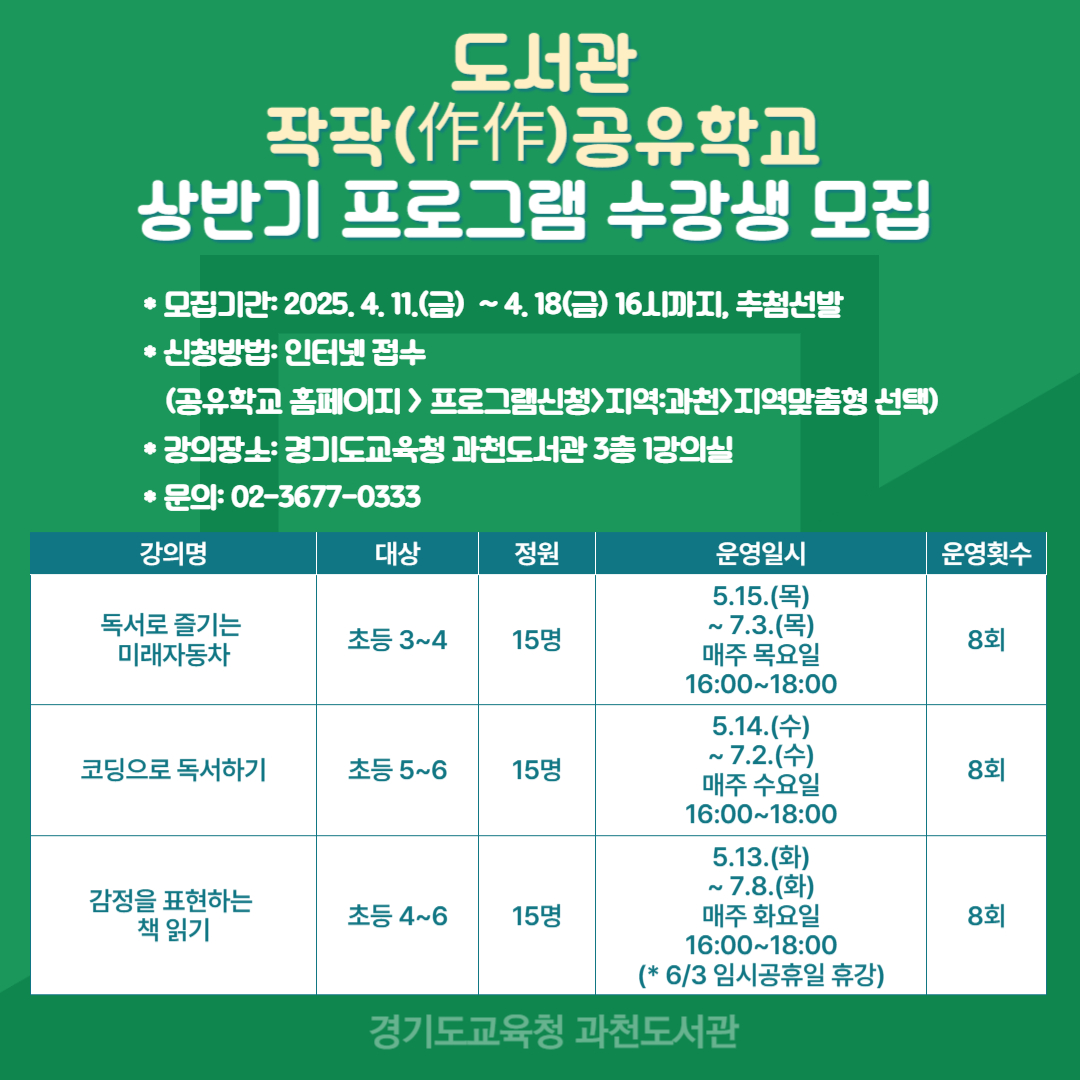 도서관 작작(作作)공유학교 상반기 프로그램 안내문