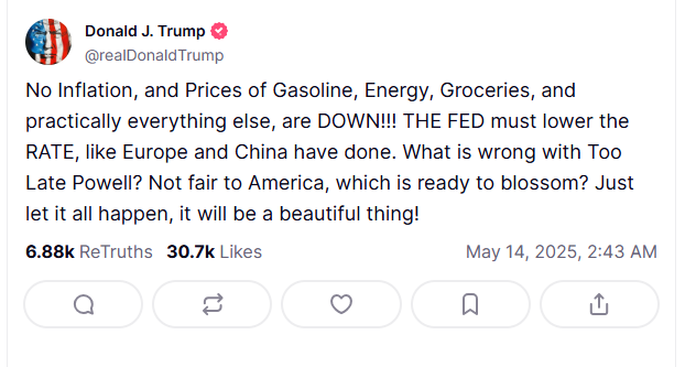 (상보) 트럼프, 파월에 금리인하 압박 "인플레 없다...유럽·중국처럼 금리 내려야"