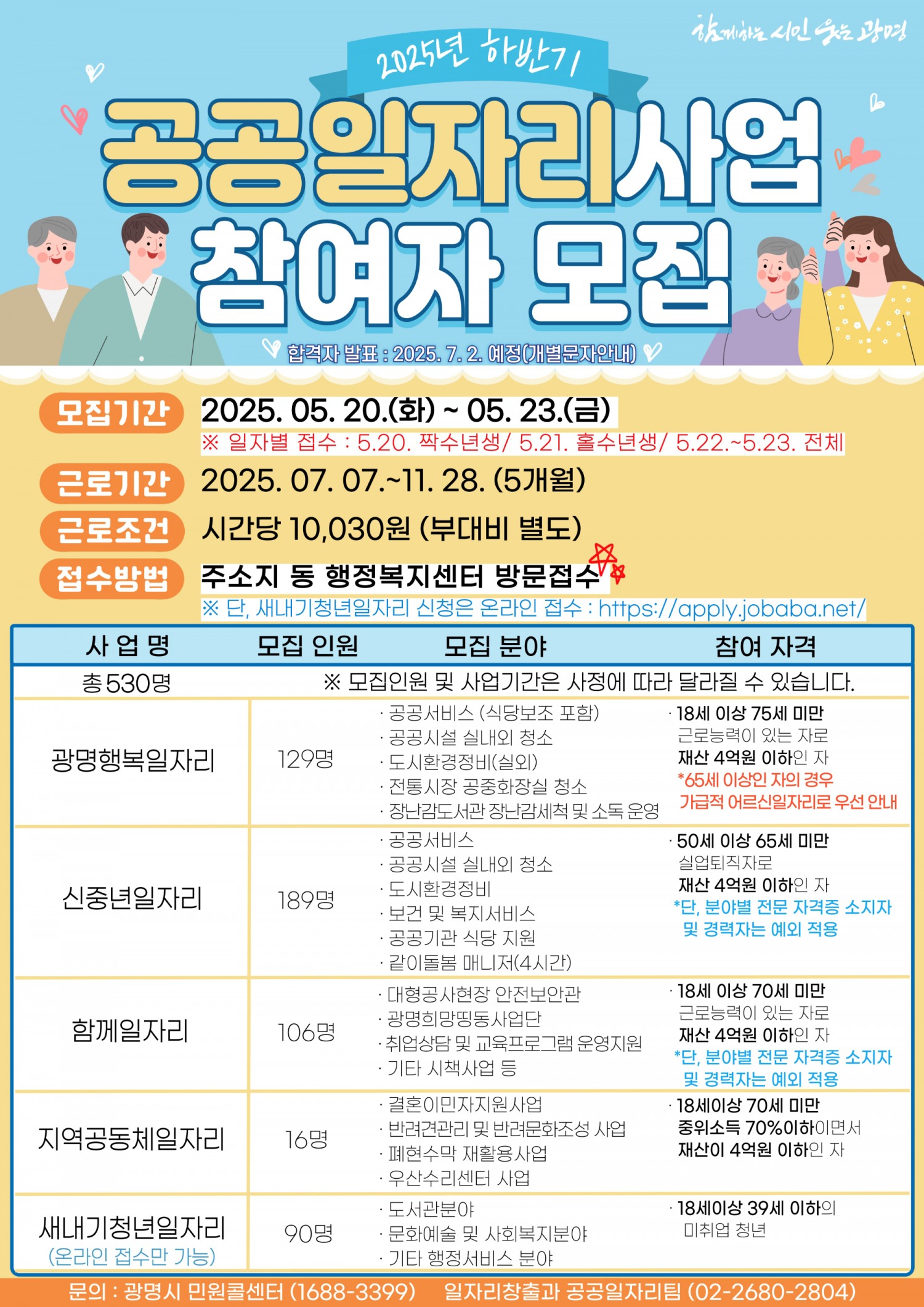 공공일자리사업 참여자 모집 안내문