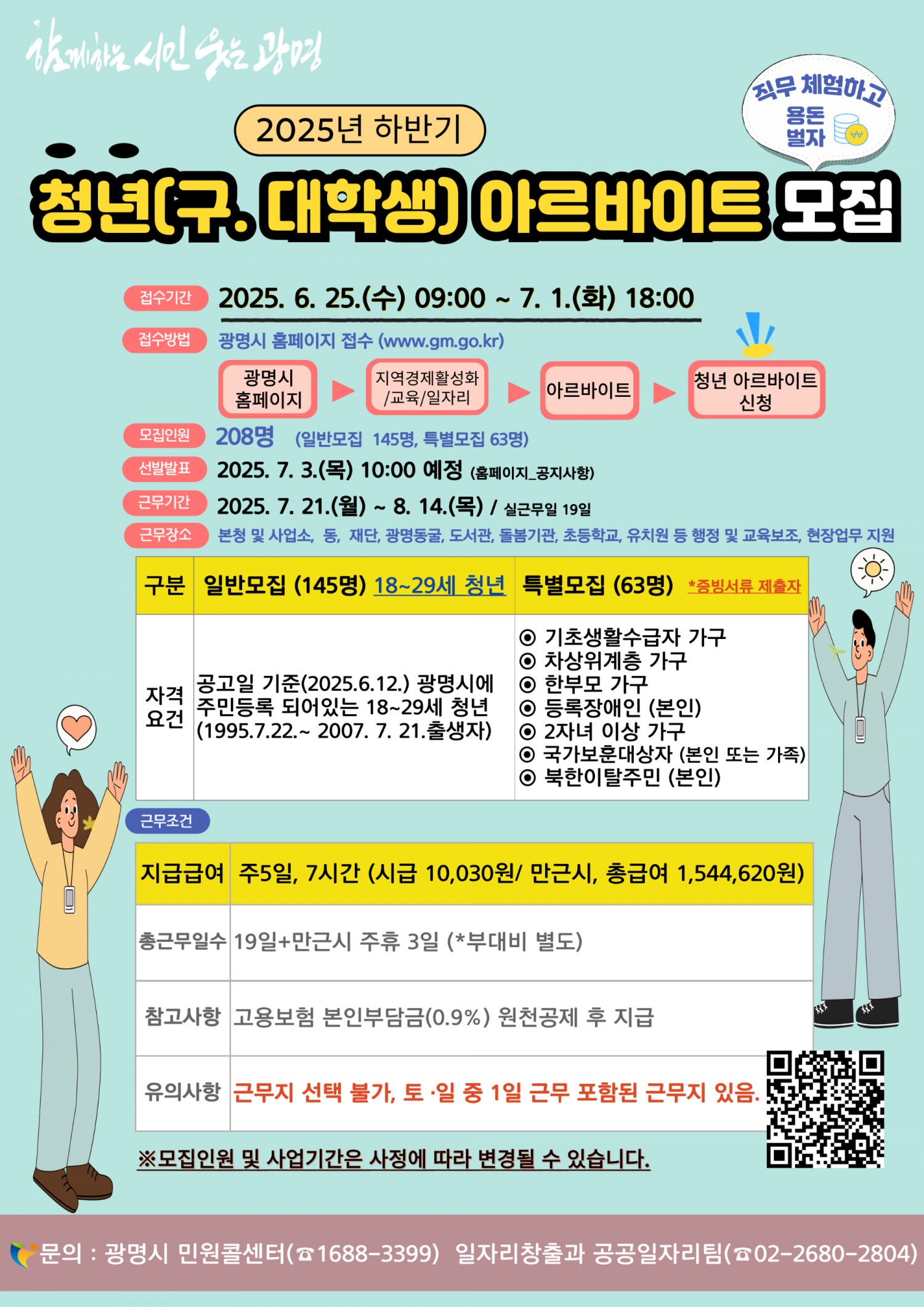 청년 아르바이트 참여자 모집 안내문