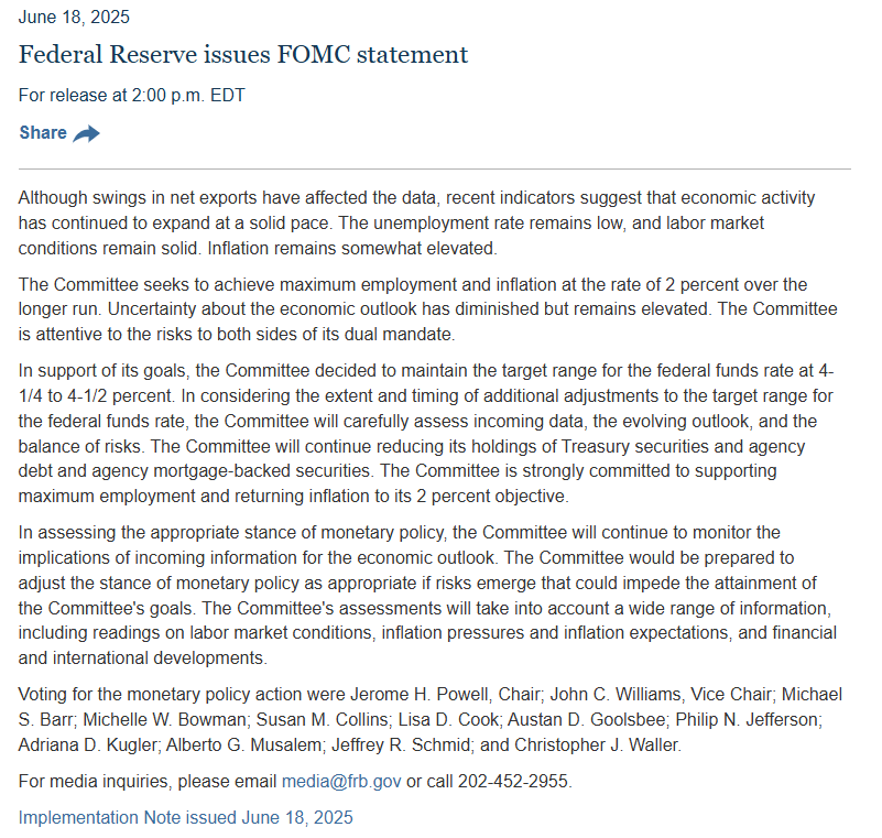 자료: 6월 FOMC 성명서