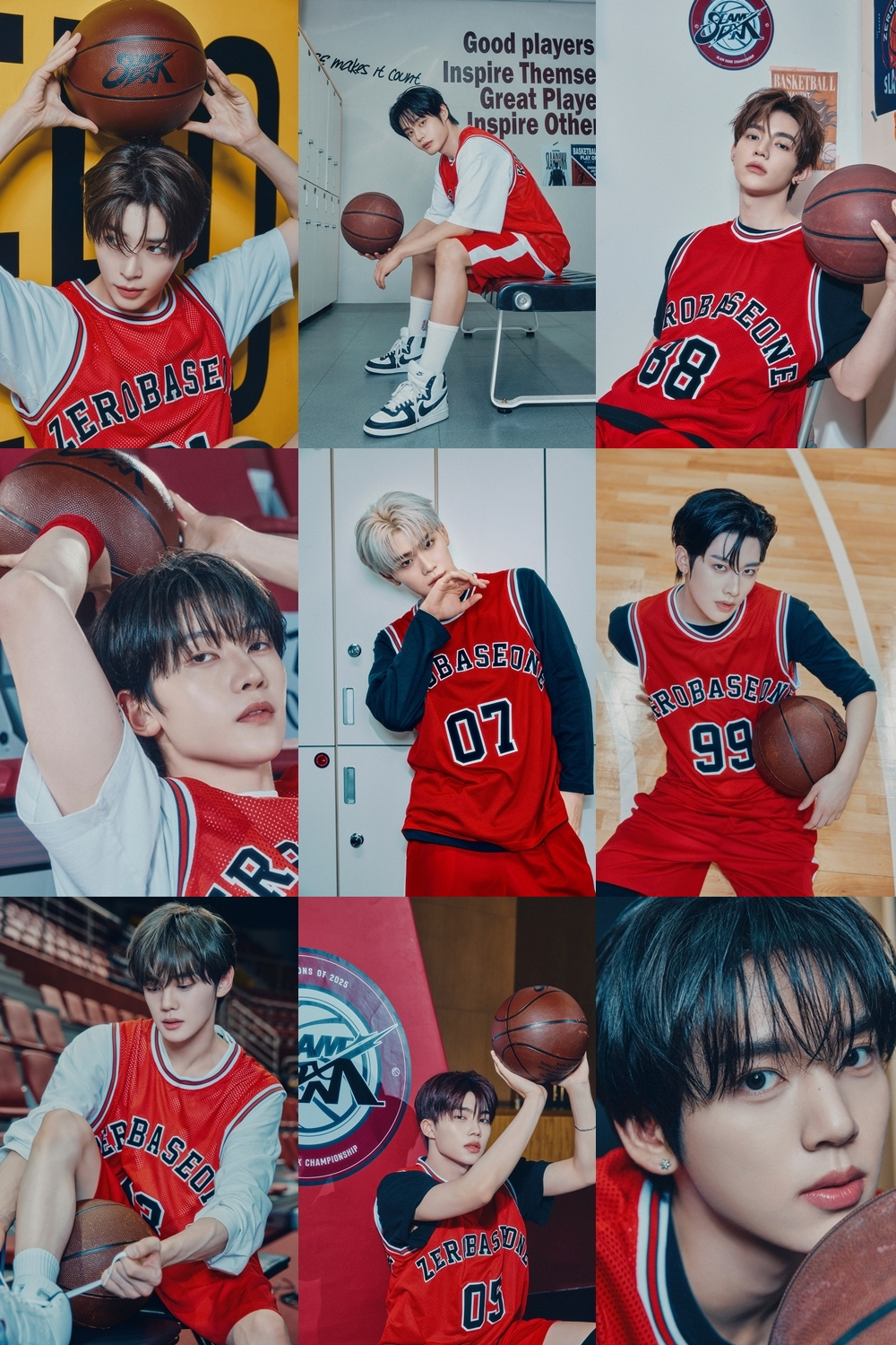 제로베이스원, 정규 1집 선공개곡 'SLAM DUNK' 콘셉트 포토 공개…농구 코트 위 9인