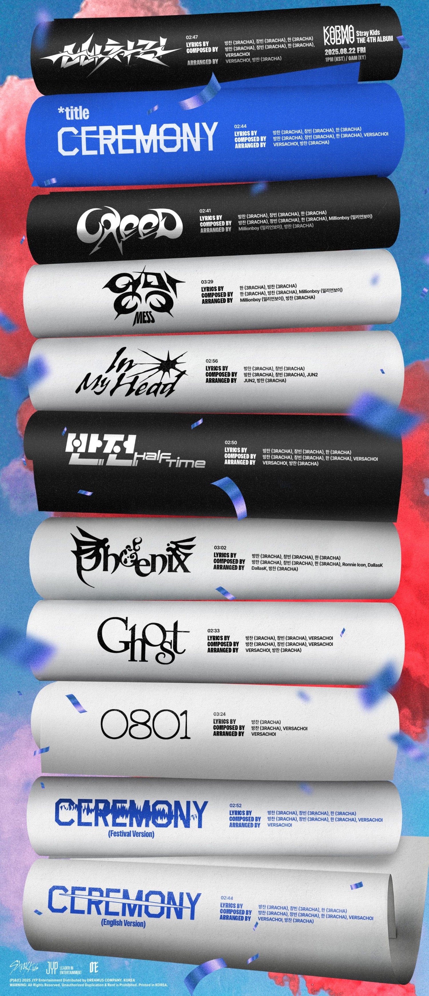 스트레이 키즈, 신보 ‘KARMA’ 트랙리스트 공개…컴백 타이틀곡명은 ‘CEREMONY’
