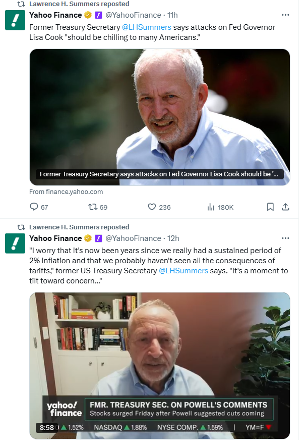 자료: 트럼프의 리사 쿡에 대한 공격과 관세정책 효과를 우려하는 서머스