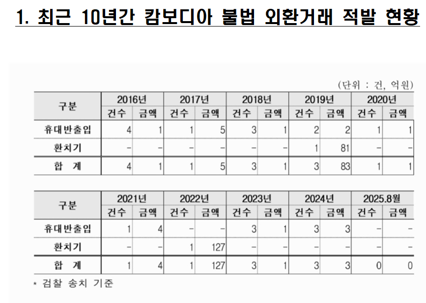 최근 10년 캄보디아 불법 외환거래 226억 확인 - 조국당 의원