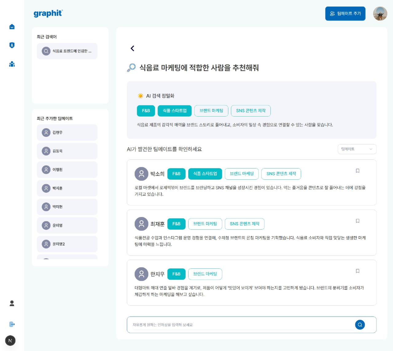 ▲ OPSM의 인재상 검색어에 대한 최적 인원을 보여주는 결과 화면이다. / 사진=(주)에스엘더블유랩