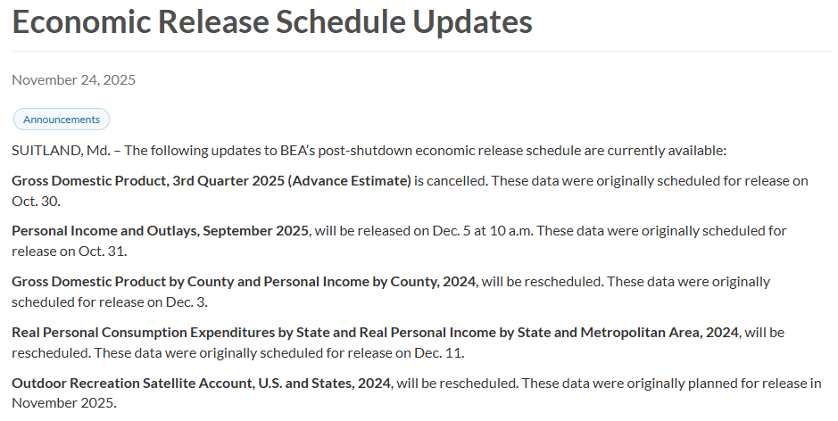(상보) 美상무부 "9월 PCE, 다음달5일 발표…3Q 성장률 취소"