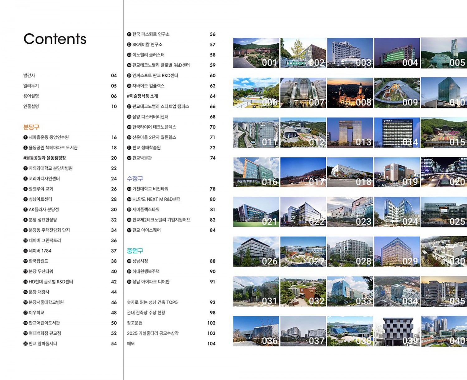 성남건축가이드북에 소개된 건축물 40곳 (성남시 제공)