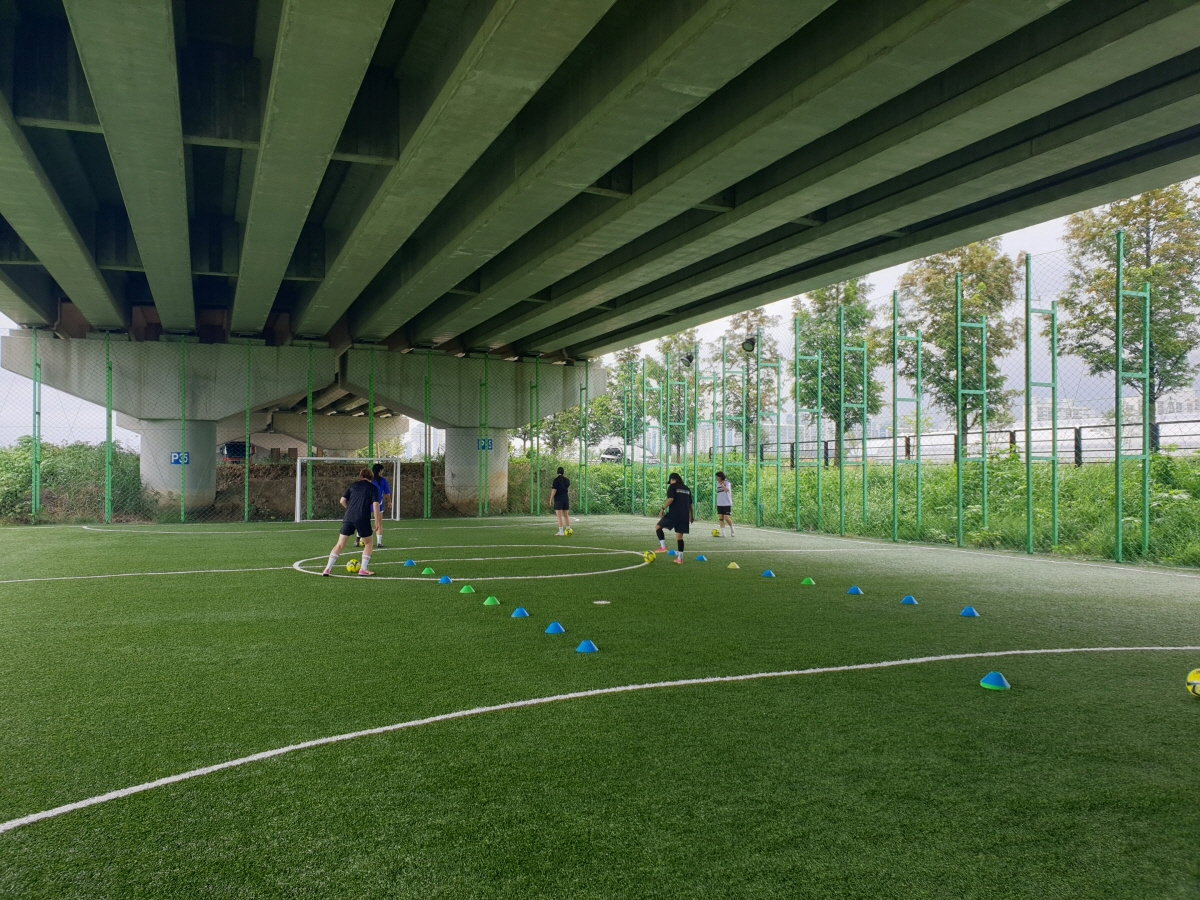 국도39호선 고가 하부에 조성된 대장동 스포츠콤플렉스